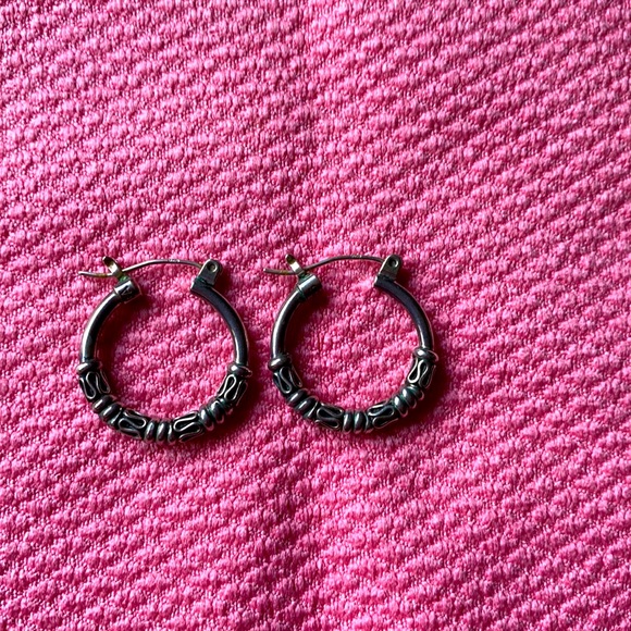 Silver hoop earrings  3/4” long - Picture 2 of 4